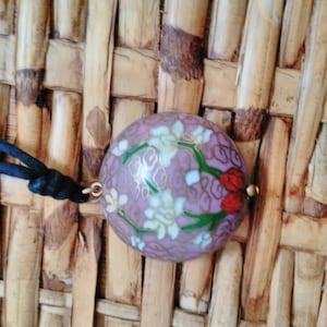 Vintage Pink Floral Cloisonne Medallion necklace
