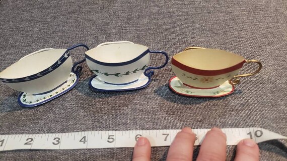 Vintage Set of 3 Tea Cup Napkin Rings Painted Metal Farm Etsy
