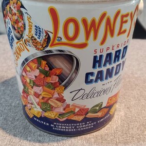 Vintage LOWNEY’S Superior HARD CANDY 5 Lbs Tin Can Advertising Bucket