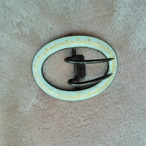 Antique Victorian style White and Gold Guilloche Enamel Sterling Silver Buckle