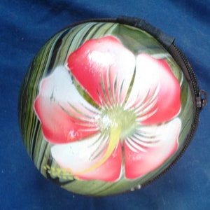 Vintage Collection - Coconut shell Small Floral zippered Purse/clutch handpainted