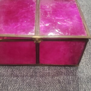 Vintage pink shell and brass metal small box image 7