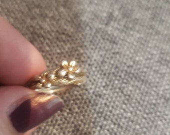 Vintage flower stem ring size 5 silver and gold tone metal color