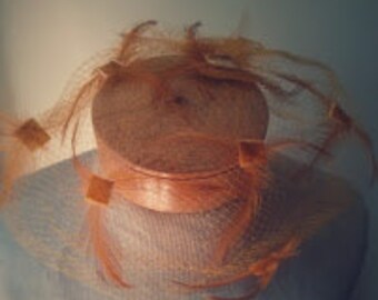 ON SALE Original price 20.99 - Vintage Retro Yellow Birdcage Veil with tiny feathers