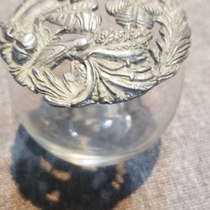 Vintage mini glass potpourri with pewter lid