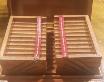 Antique Chinese Wood Printed Accordion Cigarette Box