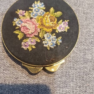 Antique Black and colorful flowers needlepoint Compact Mirror