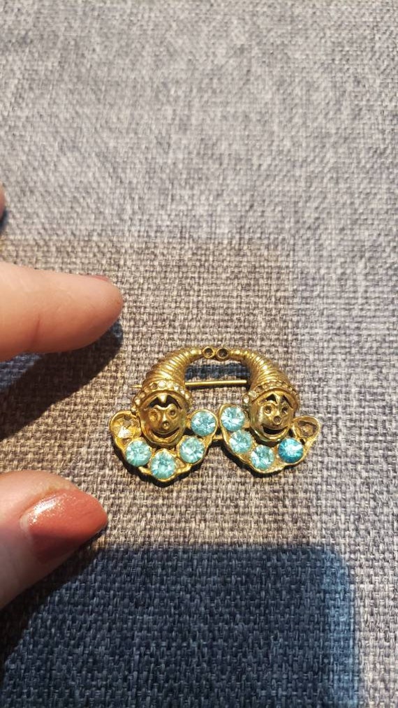 Vintage Victorian style gold color metal turquoise