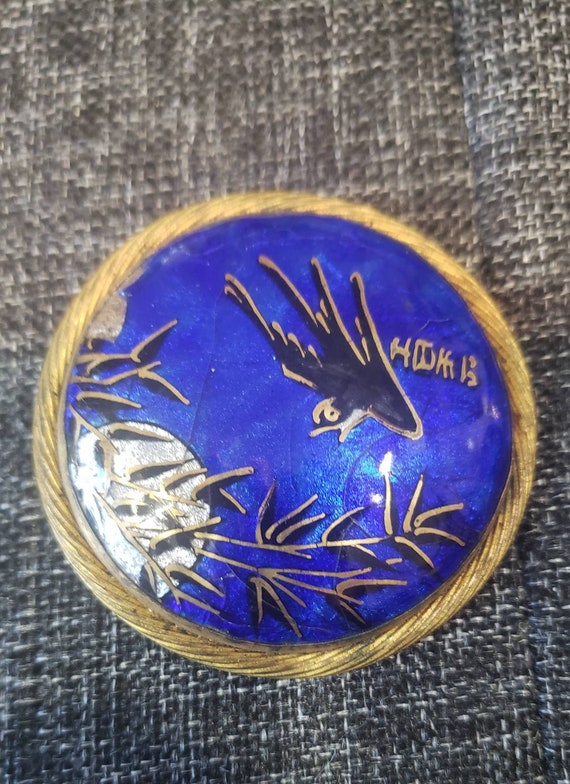 Antique Handpainted cobalt porcelain asian bird  … - image 1