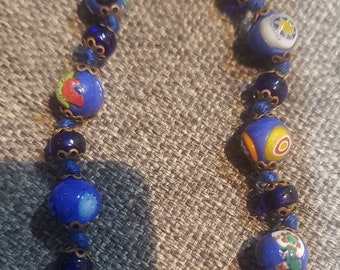 Bracelet vintage en perles de verre de Murano bleu cobalt
