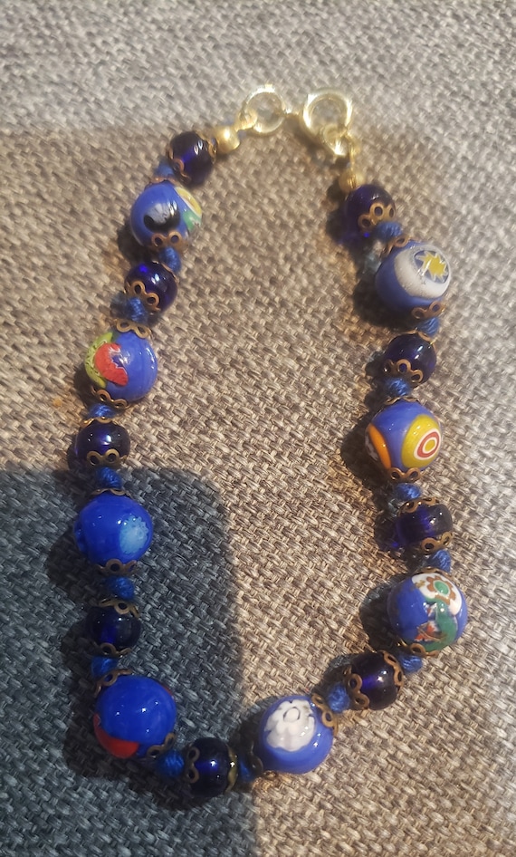 Vintage Murano blue cobalt Glass beads bracelet - image 1