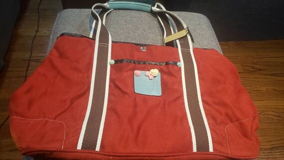 Upcycled Vintage Red Suede and Faux Blue and Black Leather Coach Expandable  Handbag - Etsy