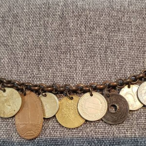 Vintage Gypsy style chain and International coins bracelet