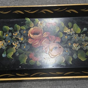 Antique Victorian style rectangular black Tole Painted Tray