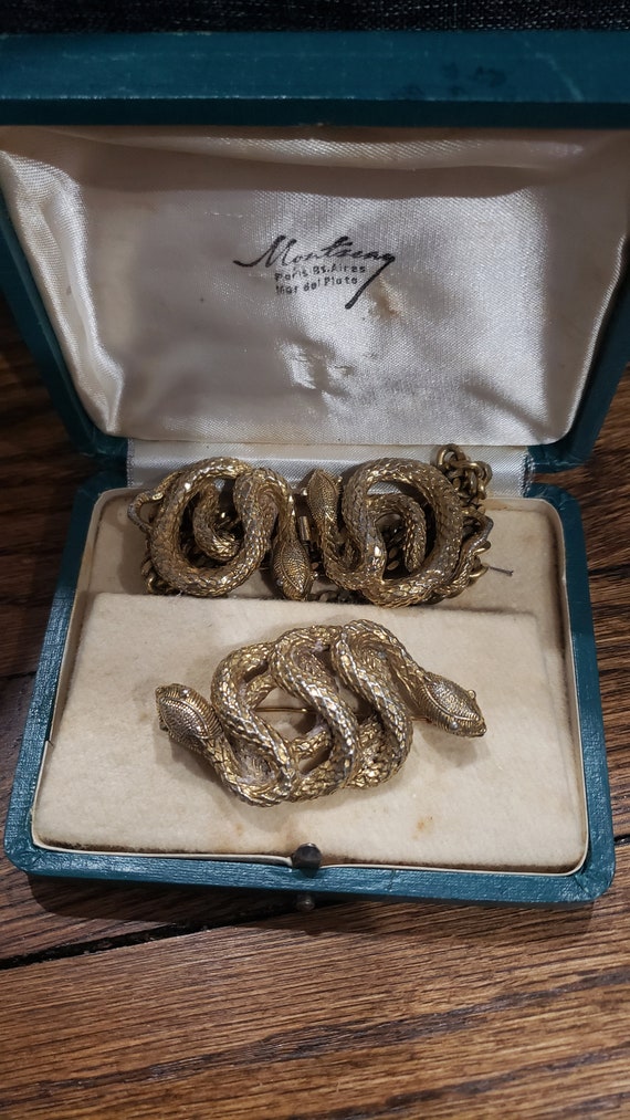 Antique Victorian set of snake brooch and bracelet