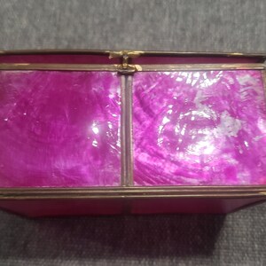 Vintage pink shell and brass metal small box image 2