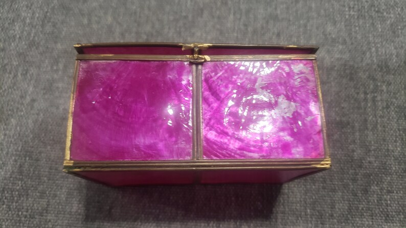 Vintage pink shell and brass metal small box image 2