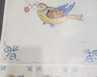 Vintage Decoupage Paper Delft Bird tile Made in Holland