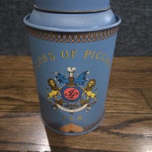 Vintage 1980s Jacksons Of Piccadilly Tea Tin Canister Blue EUC