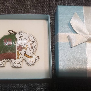 Vintage white red and green Cloisonne large elephant  pendant