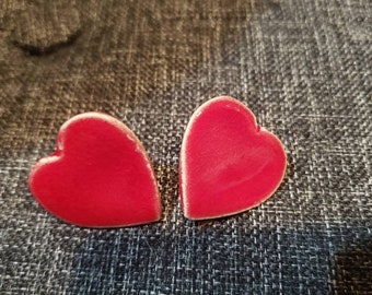 Vintage Collection - Red Porcelain Heart Screw Back and clip on Earrings