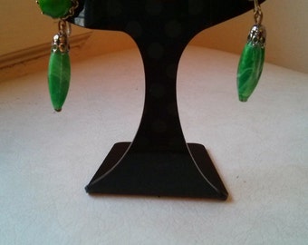 Vintage Collection - Art Deco style green plastic stones clip Earrings