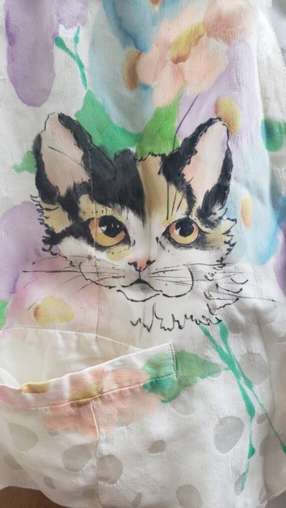 Vintage handpainted cats silk Vest - image 2