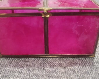 Vintage pink shell and brass metal small box