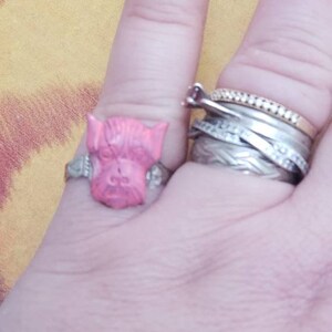 Handmade Kitsch Pink Scottish Terrier Dog adjustable silver color metal ring