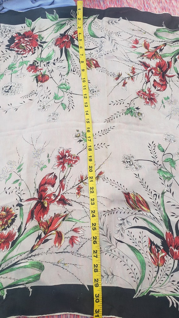 Vintage large floral silk Scarf - image 4