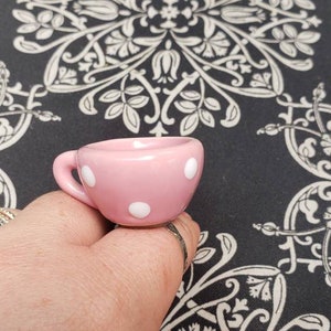 Upcycled ceramic tiny teacup into silver metal tone Adjustable Ring