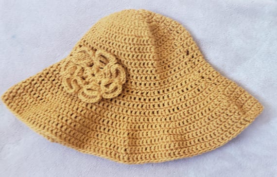 Vintage Handmade Tan Color Crochet Bucket Hat With Flower - Etsy