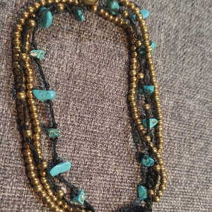 Vintage Indigenous style gold beaded and turquoise stones anklet
