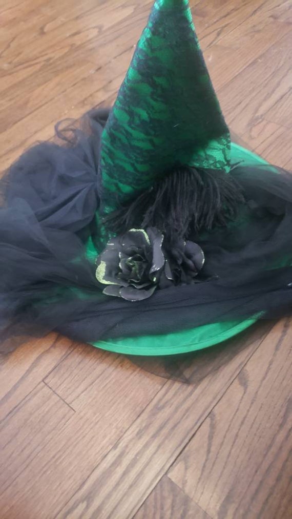 Vintage wicked witch green and black hat