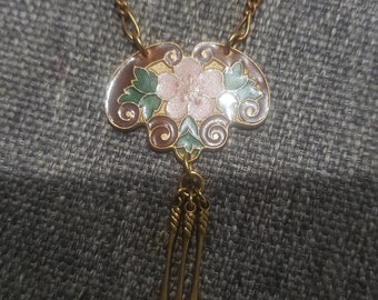 Collier doré vintage avec pendentif cloisonné de style Art nouveau