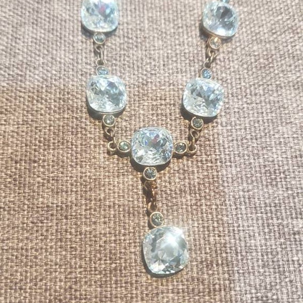 Vintage Yoni Z blue topaz crystal necklace and silver metal color