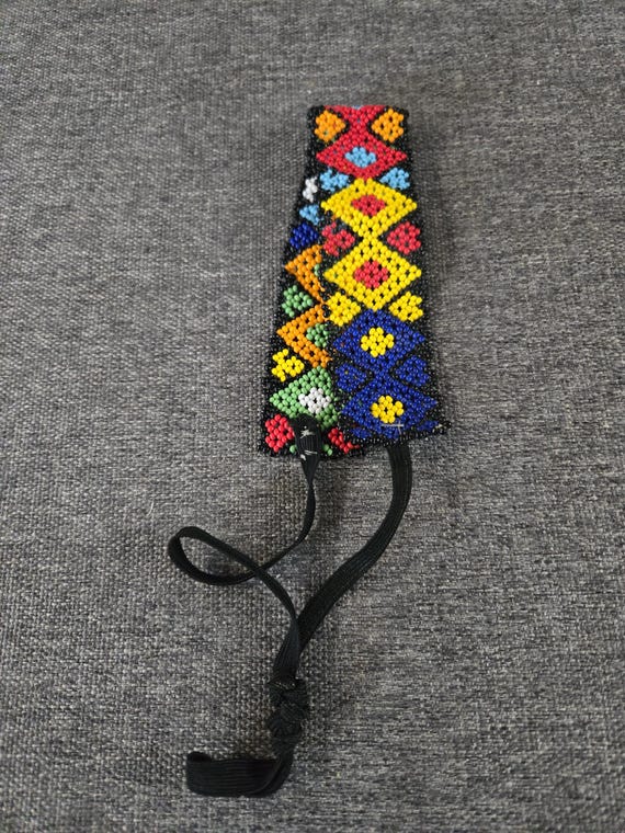 Handmade woven seed beaded vintage headband Handcrafted Seed Bead Headband: Mayan Tribal Hair Accessory  main image 4