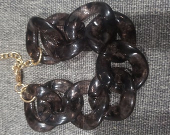 Vintage acrylic brown plastic chain and gold metal color bracelet