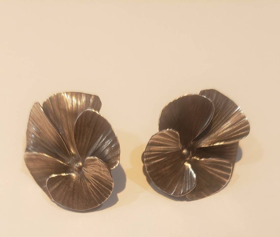 Vintage Nye Sterling Signed Silver Etched Pansy s… - image 1