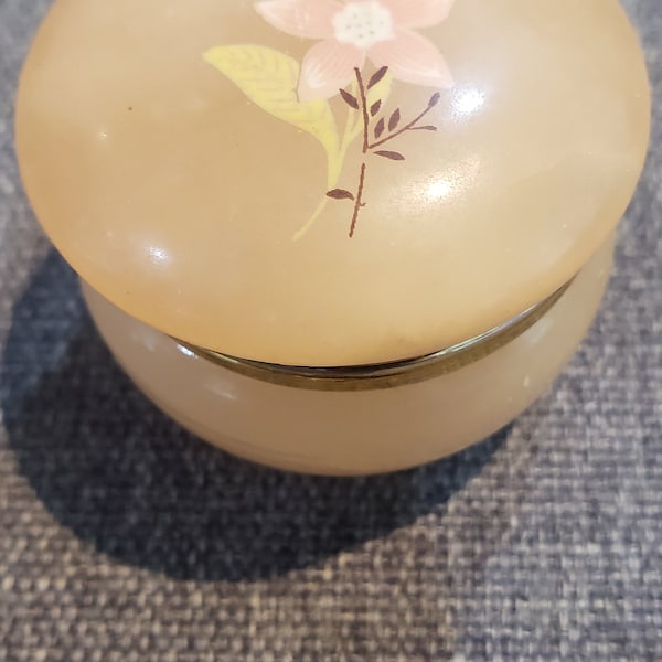 Vintage Small alabaster floral carved trinket Box Made in Italy