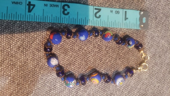 Vintage Murano blue cobalt Glass beads bracelet - image 2