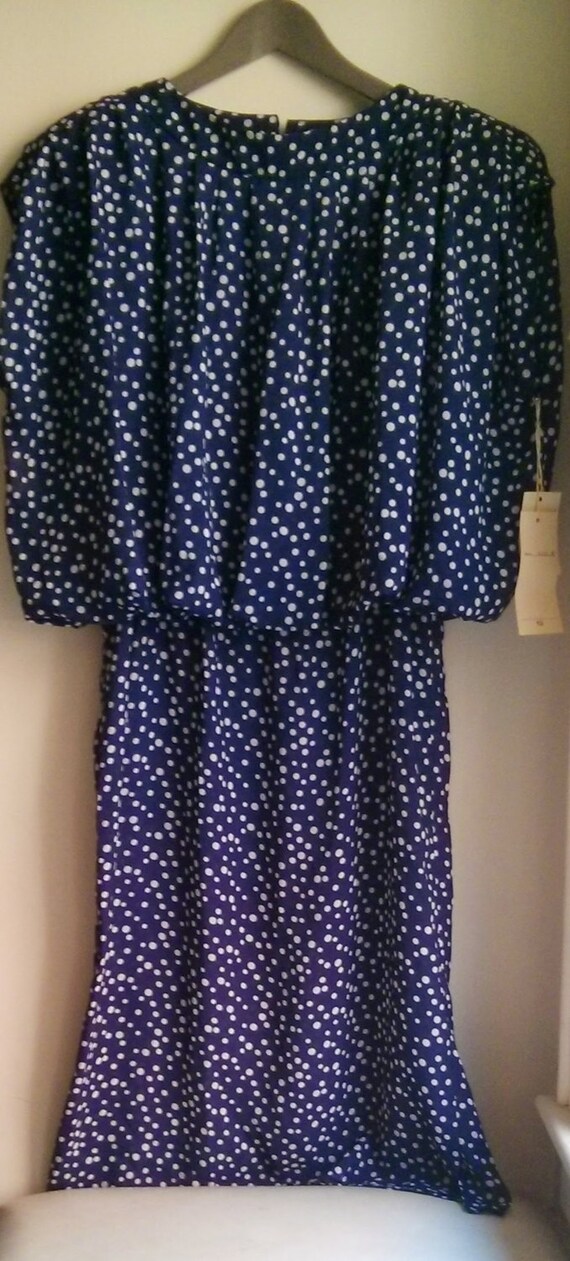 Vintage Blue and white polka dots mod dress deads… - image 3