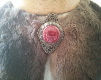 Vintage Collection - Victorian style Faux Fur Collar with metal and plastic brooch