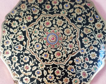 Arabesques florales marocaines vintage en émail et métal doré Stratton compact en poudre avec miroir