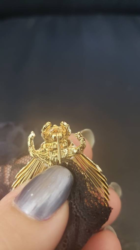 Vintage Gold and white Moth brooch by Monet with … - image 3