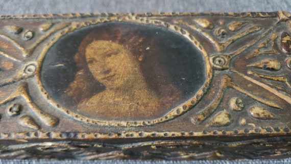 Antique Florentine Craft Box w/Decoupage & Painte… - image 1
