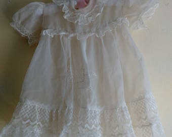 Vintage White Silk baby girl Christening Clothing/ Doll clothing/ Baby girl room decor