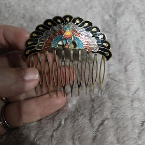 Vintage Brass & Enamel Peacock Hairpin Barrette Peacock Hair Stick Hair Accessory Colorful Purple Cloisonne  main image 3