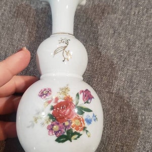 Vintage Collection - Handpainted Floral, gold and white porcelain footed Bud vase