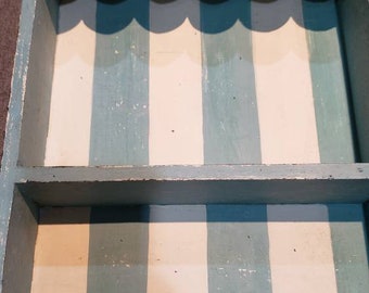 Antique beach decor stripe blue and white wood cabinet